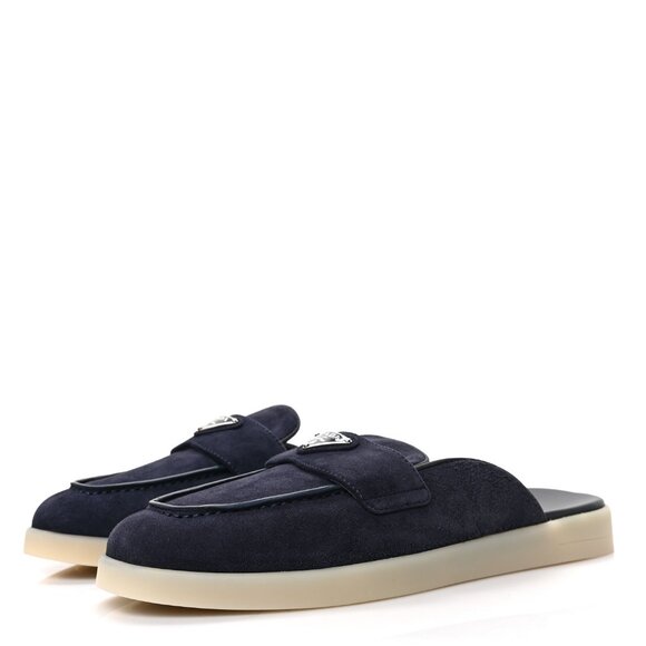 NIB$950 Prada Saint Tropez Suede Metal Triangle Logo Loafer Mules 7.5, US 8.5 - Picture 5 of 16